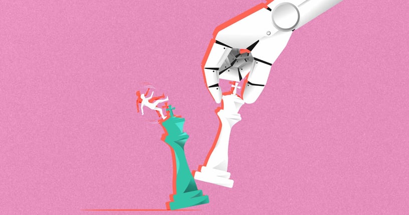 Robot hand knocks over human chess piece - Digital disruption - Fast Company Executive Board