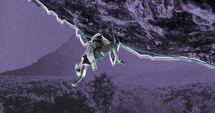 Inverted rock climbing image to show disruptive thinking - Fast Company Executive Board